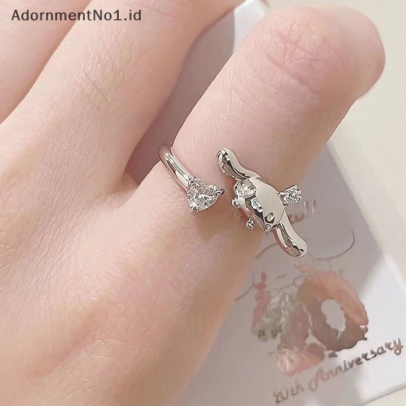 [AdornmentNo1] Manis telinga besar anjing cinta hati cincin berlian Fashion wanita pembukaan perhiasan jari Rings