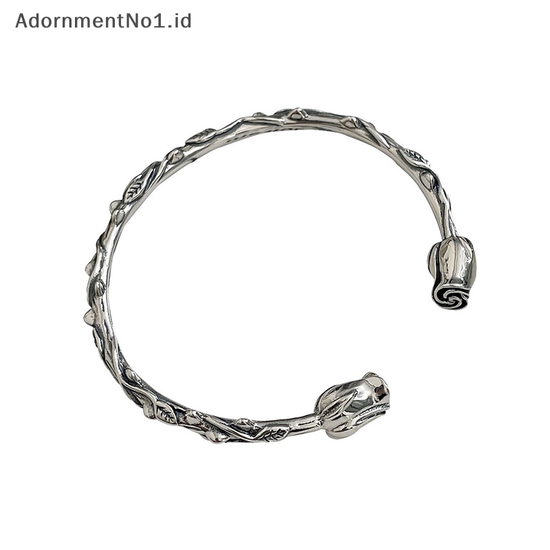 [AdornmentNo1] Warna Silver bunga mawar keren gelang pembukaan Bangle Vintage sederhana kepribadian kreatif Chic pesta perhiasan untuk wanita hadiah