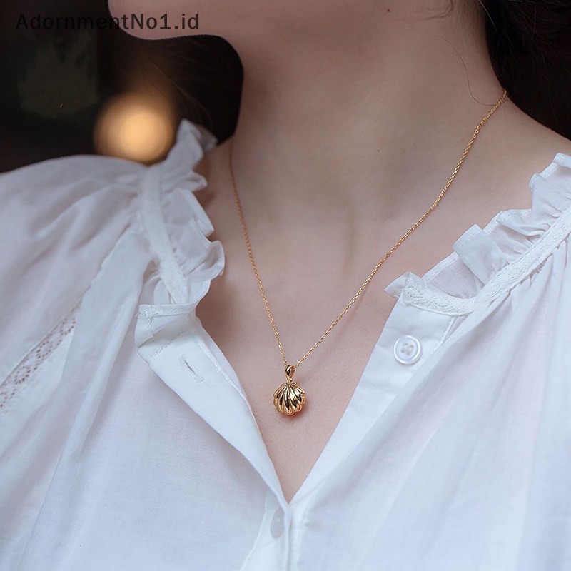 [AdornmentNo1] Emas disepuh Shell pesona kalung wanita mutiara air tawar Shell Pendant Choker