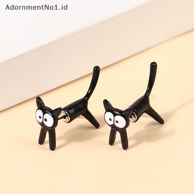 [AdornmentNo1] 1pasang lucu kecil kucing hitam kepribadian anting untuk wanita lucu kartun Kitty hewan anting tren gadis pesta perhiasan hadiah