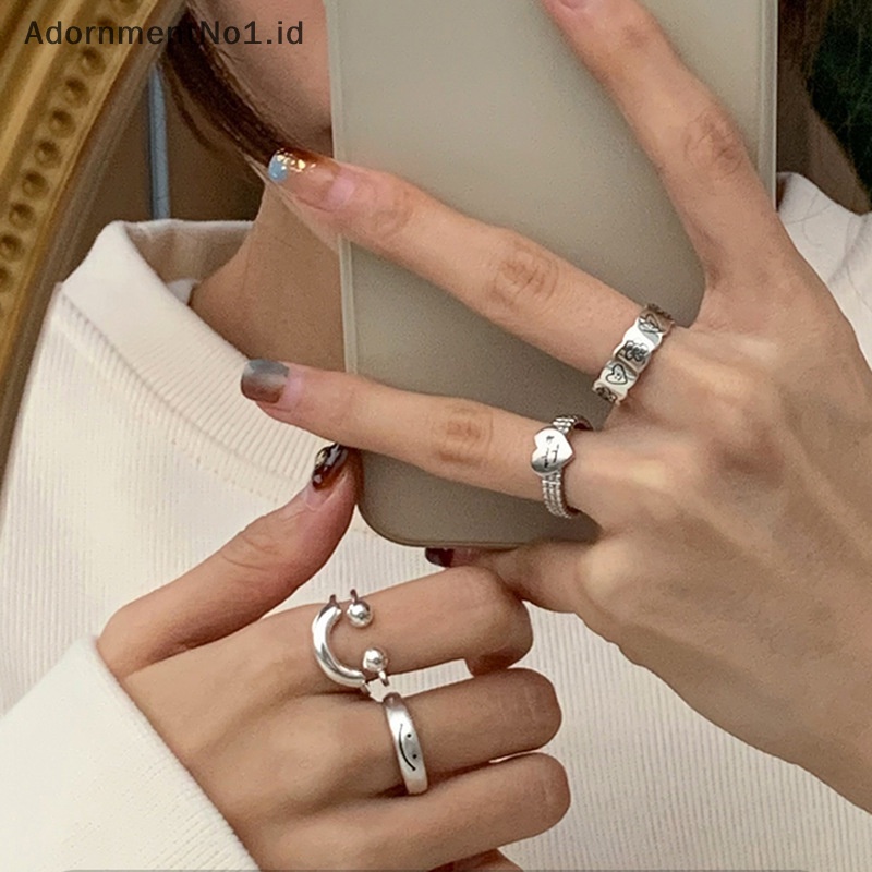 [AdornmentNo1] Bentuk Smile cincin keren Punk warna Silver untuk wanita Fashion Jewelry cincin Adjustable Open Vintage untuk pesta hadiah ulang tahun