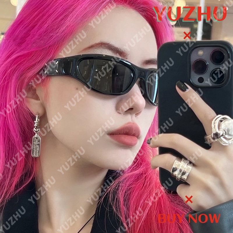 (YUZHU) Fashion Baru Y2K Panas Gadis Bersepeda Kacamata Hitam Rasa Teknologi Futuristik Untuk Pria