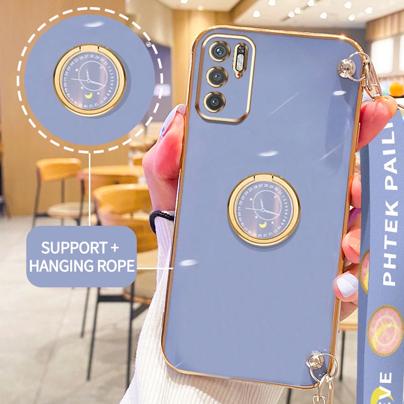 Gloden tree Phone Case Untuk Xiaomi POCO M3 Pro 4G 5G Redmi Note10 5G Note 10T 5G Xiaomi POCO X3 GT 5G Original Casing Dengan Jam Standand Lanyard