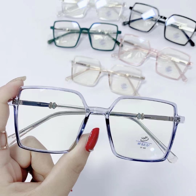 (YUZHU) Mode Baru Transparan Bingkai Persegi Anti Cahaya Biru Kacamata Untuk Wanita INS Gaya Oversized Frame Student Eyeglasses