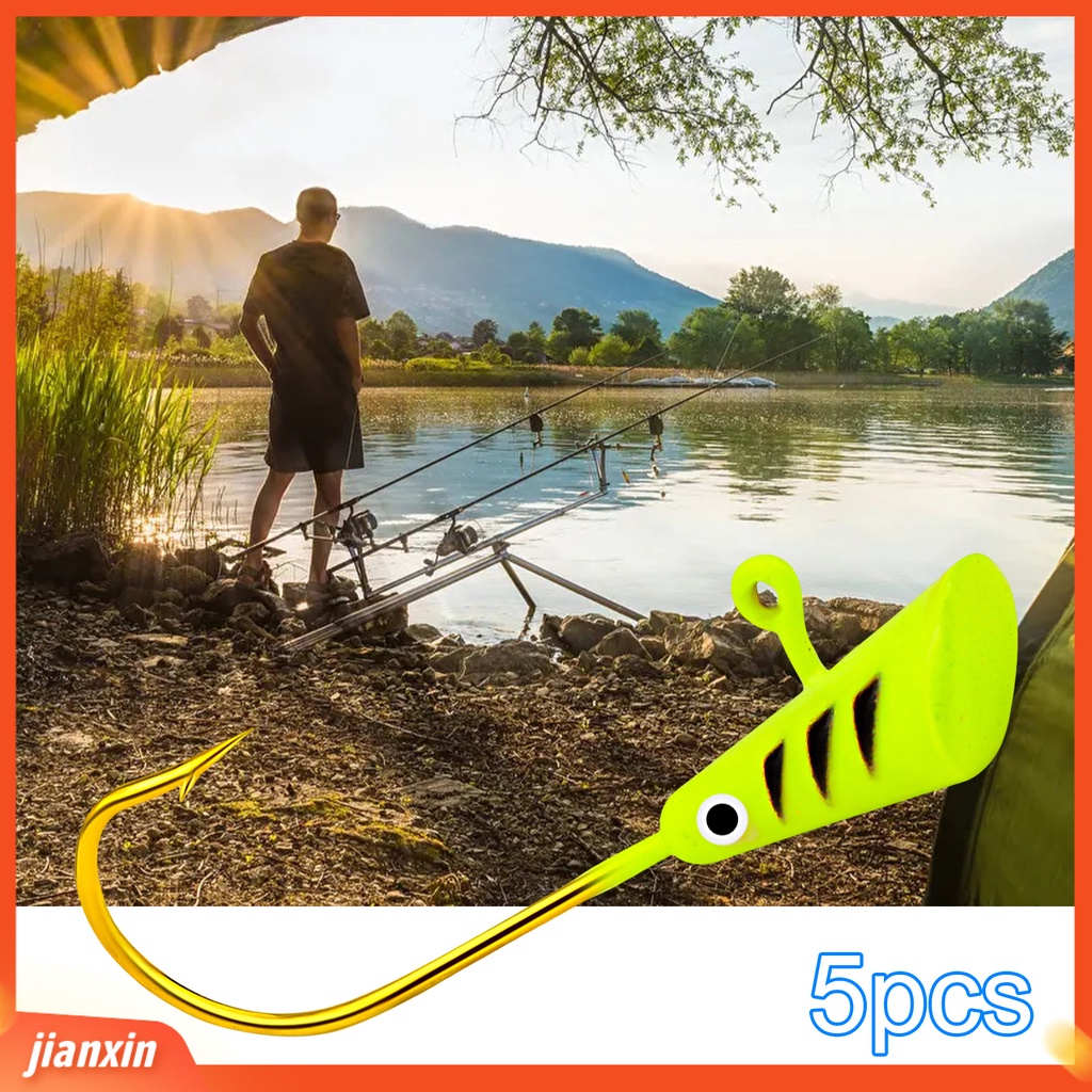 (In Stock) 5Pcs/Set Jig Kepala Kait Tajam Warna Cerah Penembus Kuat Air Asin Air Tawar Universal Logam Lembut Umpan Cacing Duri Fishhook Kit Peralatan Memancing