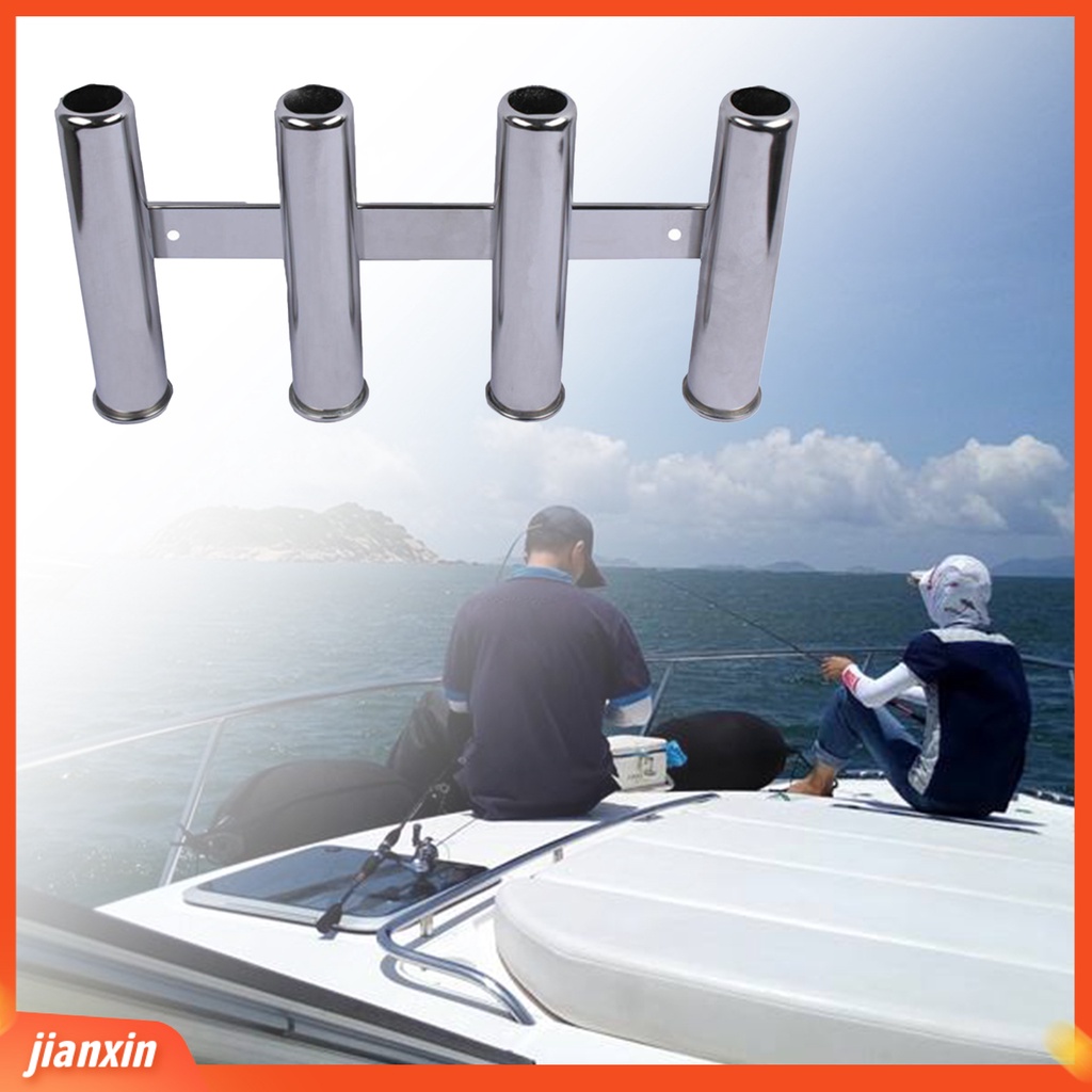 (In Stock) Rak Batang 4 Tabung Bahan Stainless Steel Dinding Penahan Tiang Pancing Yang Dipasang Samping Untuk Marine
