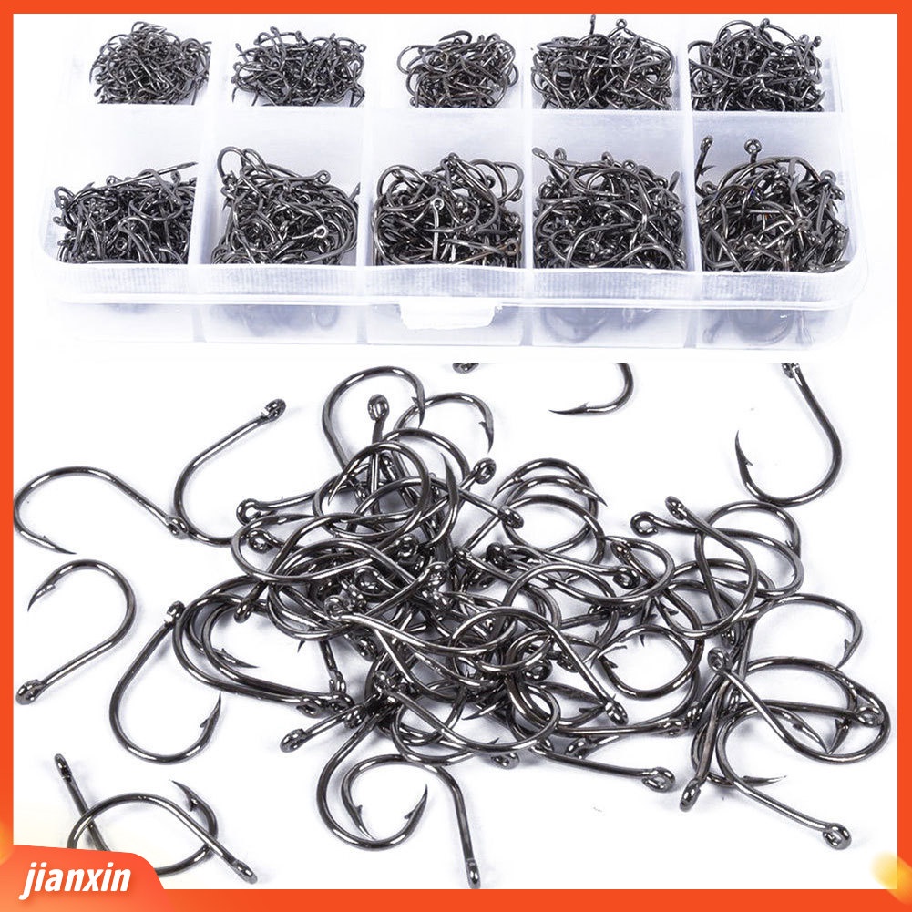 (In Stock) 500Pcs 10ukuran Aneka Kait Ikan Tajam Umpan Umpan Dan Memancing Kotak