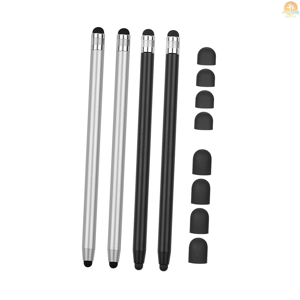 In Stock 2in1 Pen Stylus Touchscreen Universal Untuk Semua Tablet Touchscreen Handphone Dengan 8tips Karet Lembut Extra Tergantikan 4pcs 2Black/2Silver