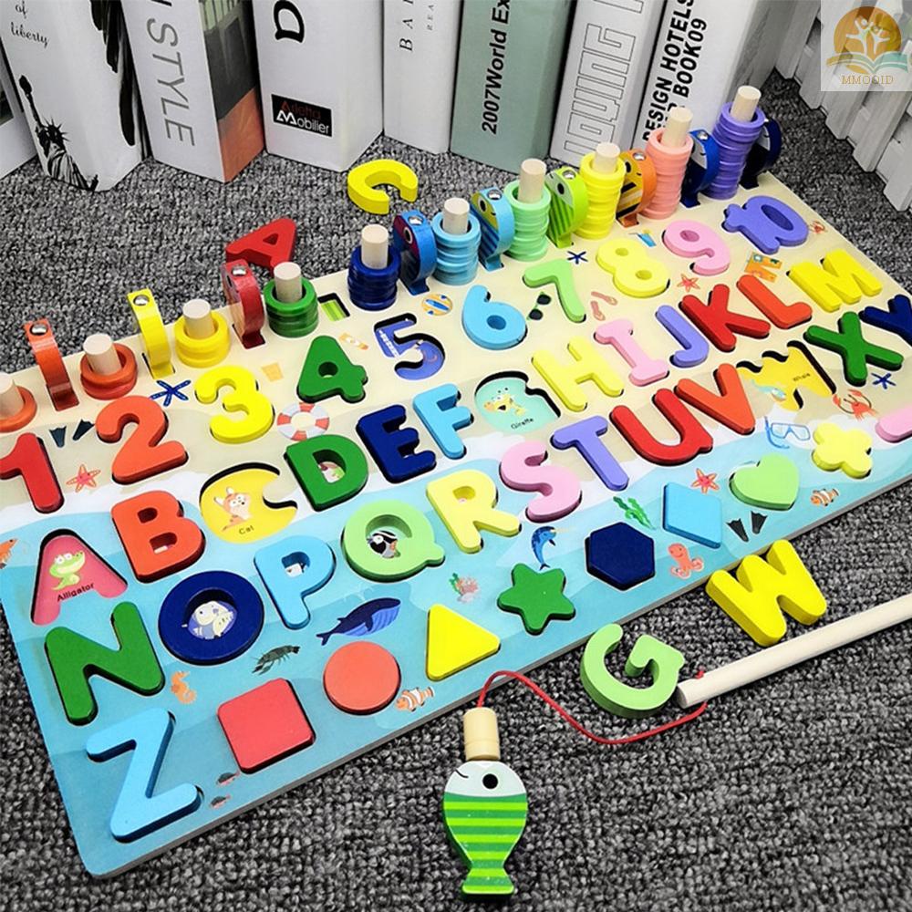 In Stock Mainan Memancing Magnet Anak Edukasi Dini Papan Logaritmik Angka Kayu Bentuk Puzzle Sortiran Untuk Anak Balita Paud