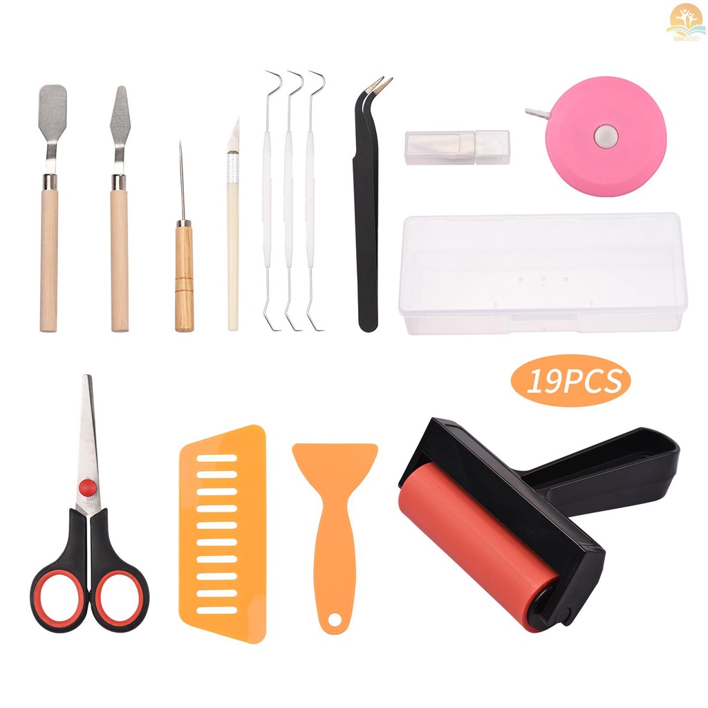 In Stock 19pcs Craft Vinyl Weeding Tools Set Dengan Brayer Tweezer Siluet Cameos Lettering Cutting DIY Perlengkapan Seni Craft Aksesoris Handmade Suitablr Untuk Mesin Transfer Panas