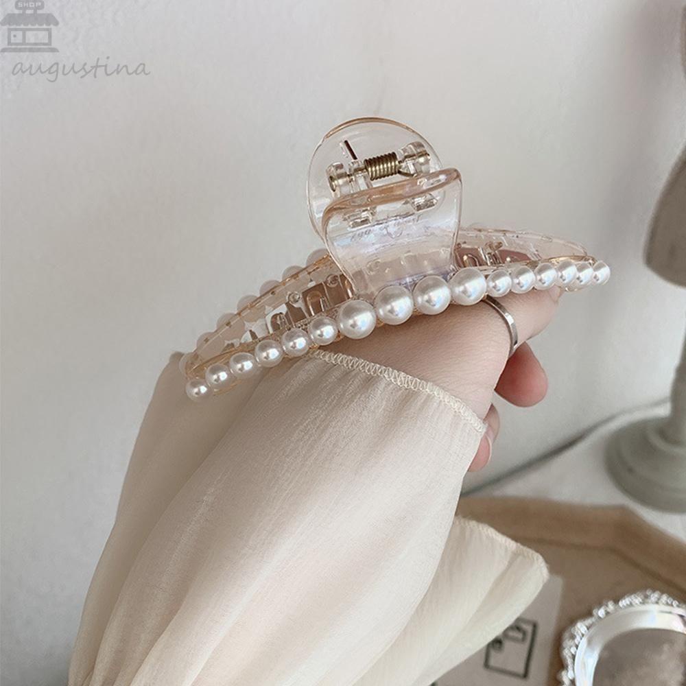 AUGUSTINA Pearl Hair Claw Wanita Korea Aksesoris Rambut Disk Rambut Elegent Plastik Grab Clips
