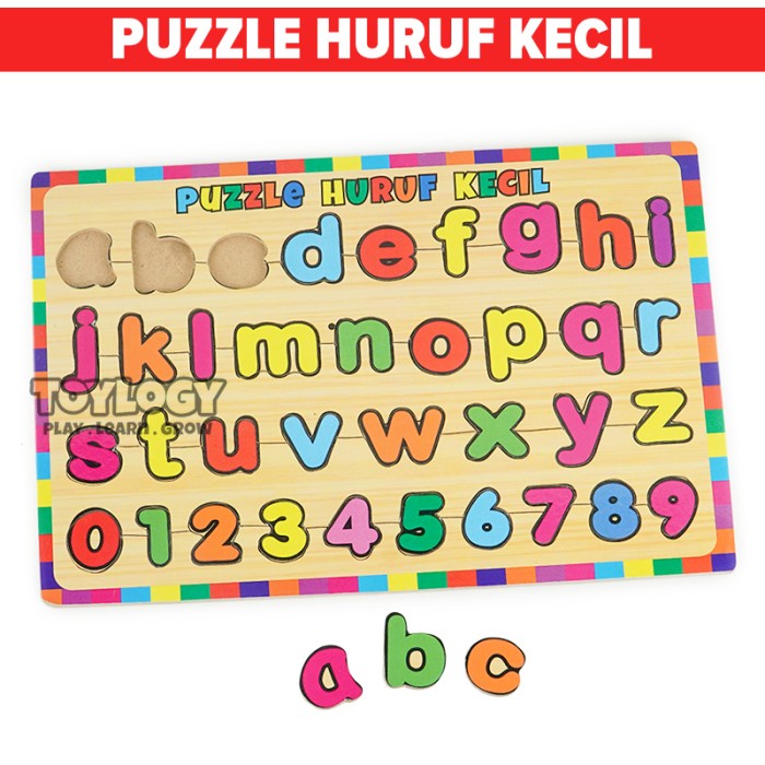 Puzzle Kayu Mainan Edukasi Anak Abjad Huruf Kecil Angka Number ABC 123 Bongkar Pasang Wooden Puzel