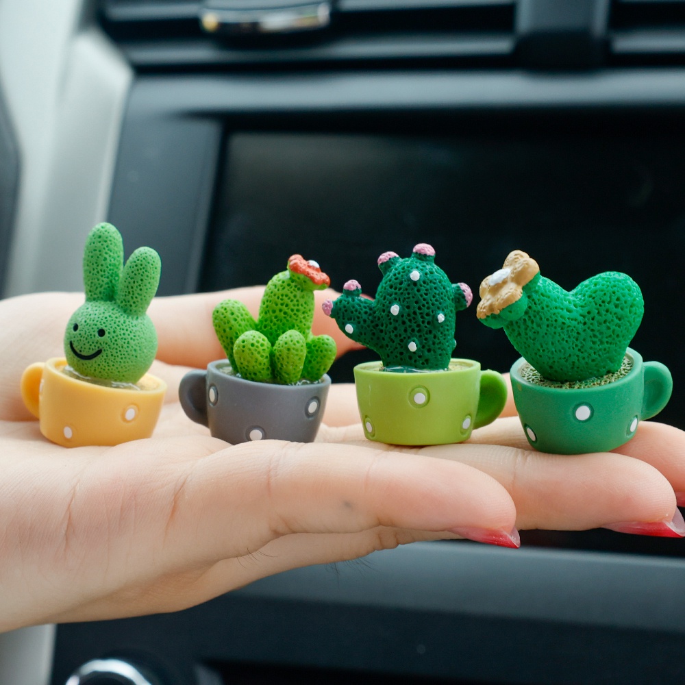 [Fitur] Miniatur Kaktus Model Pot Bunga/Tanaman Pot Kecil Mini Lucu/Kaktus Simulasi Kreatif/Dekorasi Konsol Tengah Mobil/Ornamen Resin Kaktus Lucu