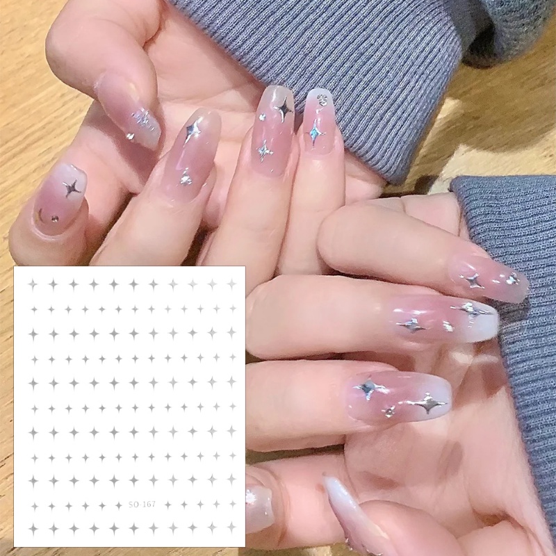 [Fitur] 1pc Self-Adhesive 3D Star Nail Decals/Ins Star Shing Nail Stickers/Simple Gold Silver Manicure Decor/DIY Nail Art/Aksesoris Kuku/Alat Kuku Untuk Wanita