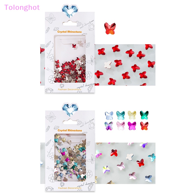 Tolonghot&gt; 100 Pcs 3D Kuku Kupu-Kupu Kaca Dekorasi Kuku Berlian Imitasi Manicure Supplique DIY Nail Art Dekorasi Peri Perhiasan Dekorasi well