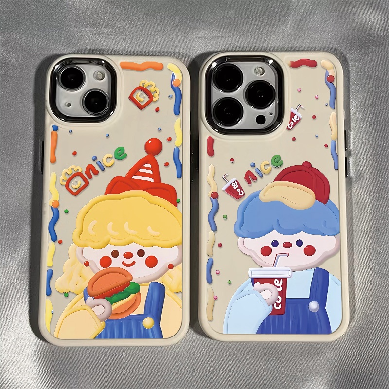 Casing Ponsel Pasangan Lucu Kompatibel Untuk IPhone 11 Pro Max XS X Xr8+7Plus Tombol Logam Silikon Soft Casing Shockproof Cover Cell Precticer