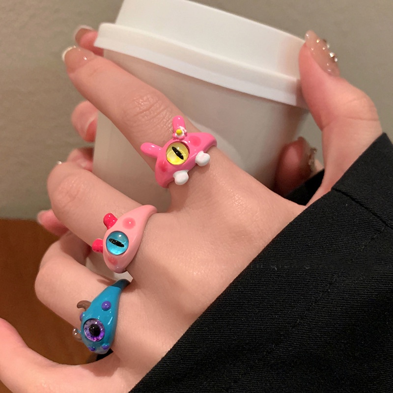 Kepribadian Monster Kecil Cincin Mata Besar/Pasangan Sahabat Cincin Pembukaan Yang Dapat Disesuaikan/Cincin Jari Bola Mata Kartun Monster Kecil Yang Manis Keren/Fashion INS Hadiah Pacaran Ulang Tahun