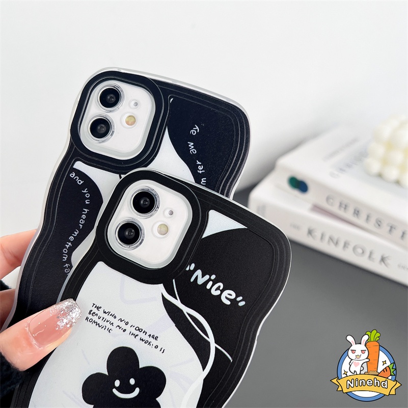 IPHONE Fashion Retro Fantasi Hitam Kupu-Kupu Bergelombang Tepi Casing Ponsel Kompatibel Untuk Iphone14 13 12 11 Pro Max X Xr Xs Max8 7 6 6s Plus SE Kamera Penuh Pelindung Shockproof Case Back Cover