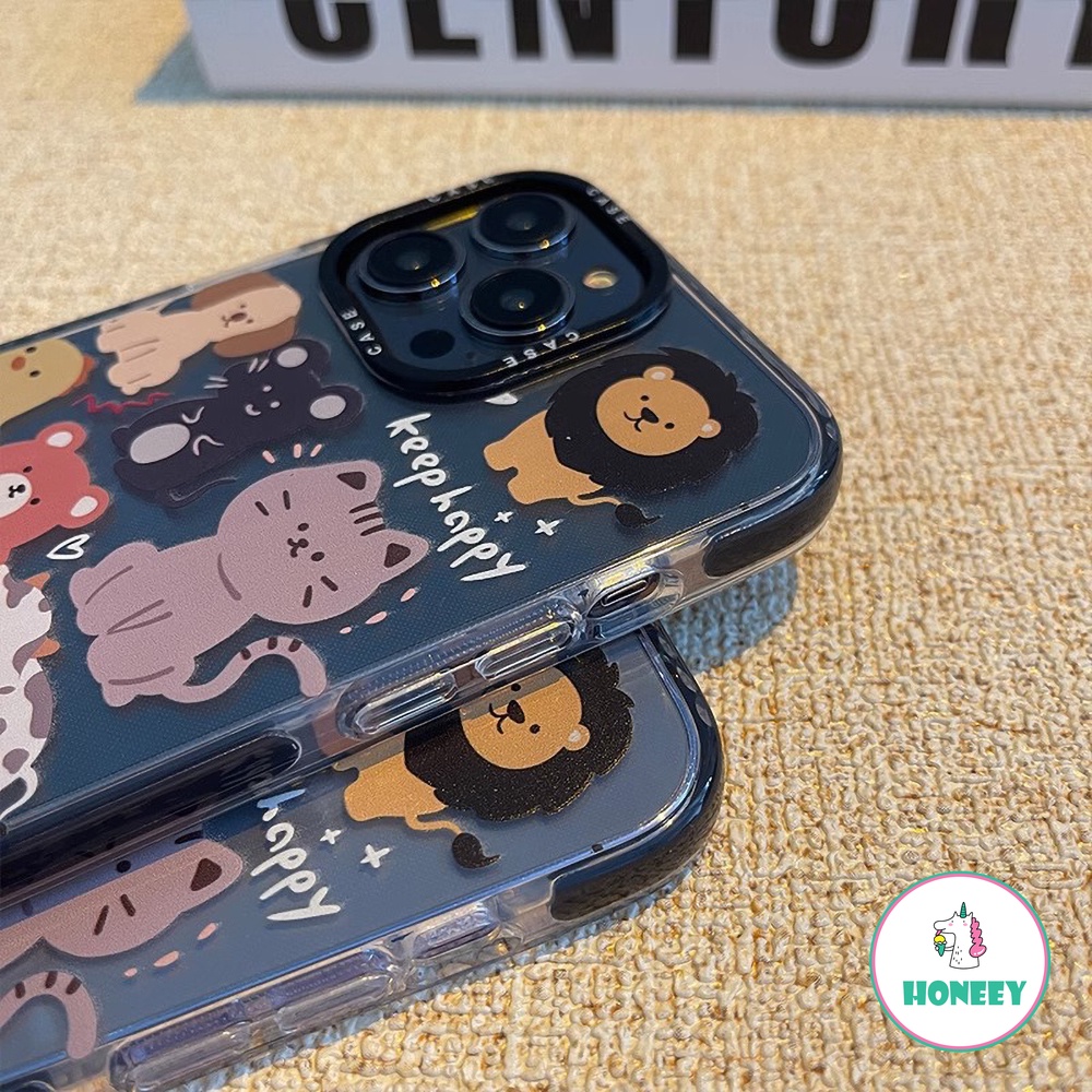 Kartun Lucu Graffiti Animals Phone Case Kompatibel Untuk iPhone 14 Pro 13 11 12 Pro Max Transparan Shockproof Pelindung Cover