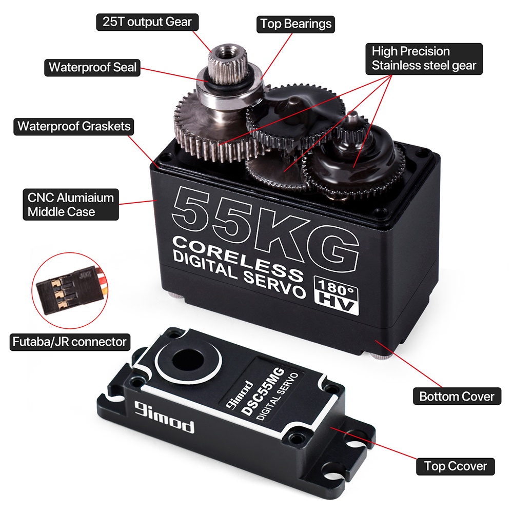 9imod 55kg Sensor Magnet Tahan Air Torsi Tinggi Coreless Digital RC Servo