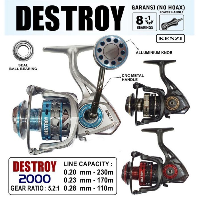 DESTROY KENZI REEL PANCING KEREKAN GULUNGAN PANCING 3000 / 2000 / 1000 - Biru, 3000