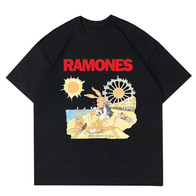 KAOS BAJU BAND RAMONES - ROCKAWAY BEACH | T-SHIRT BAND PUNK RAMONES VINTAGE | BAJU BAND RAMONES HITA