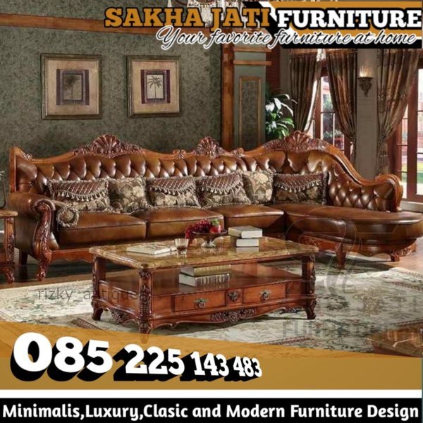 kursi sofa sudut jati ukir luxury mewah busa dan bantalan tebal kursi sofa motif Eropa elegan Termur