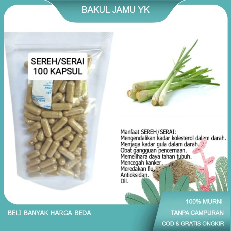 

Serbuk SERAI/SEREH dalam kapsul isi 100 kapsul untuk flu tekanan darah