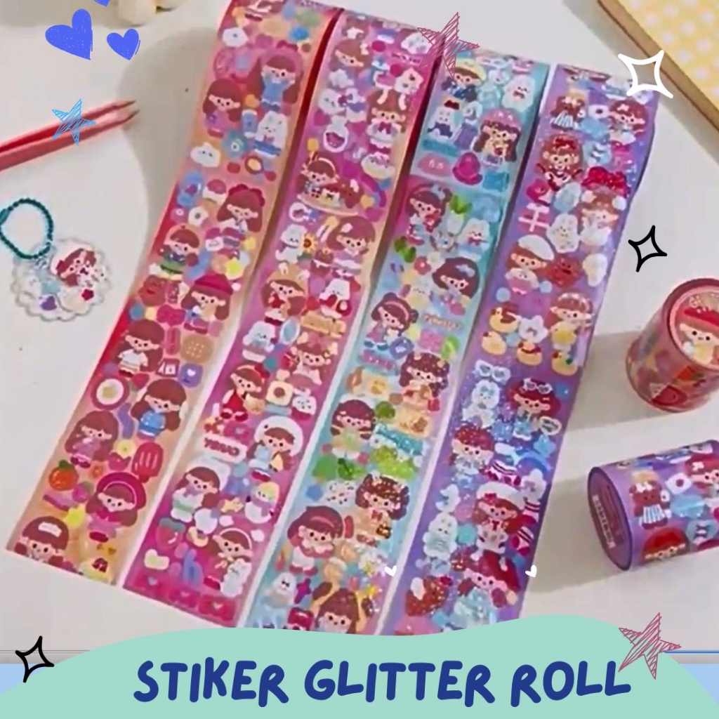 

Stiker Momo Glitter ROLL Aesthetic Planner DIY Sticker Tempel Cute Siap Pakai TK02