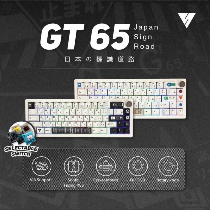 Vortexseries GT65 Japan Sign Road GT-65 Mechanical Gaming Keyboard - Gateron Yellow