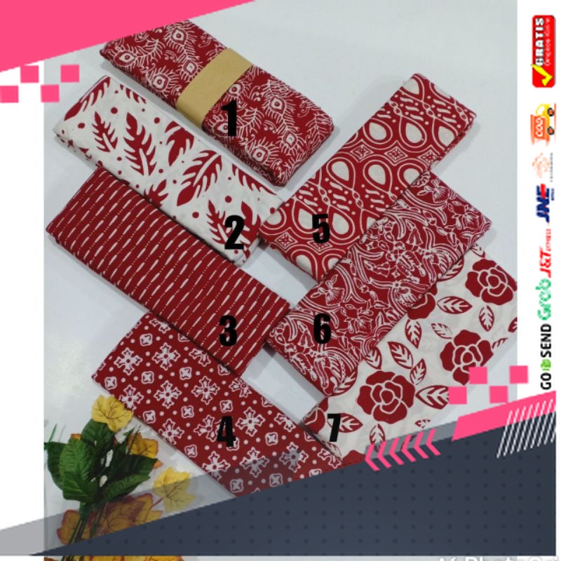 BATIK STYLE JAWA KEREN TERLARIS /KAIN BATIK CAP WARNA MERAH PUTIH BATIK HALUS CAP HANDMADE