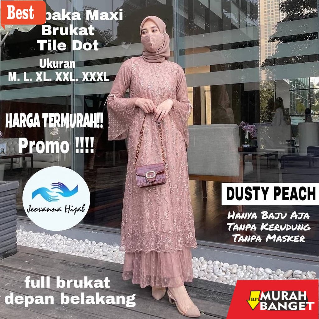 Tren baju lebaran wanita 2023- Gamis CEMPAKA brokat tile mutiara M-L-XL-XXL JUMBO / Gamis wanita bro