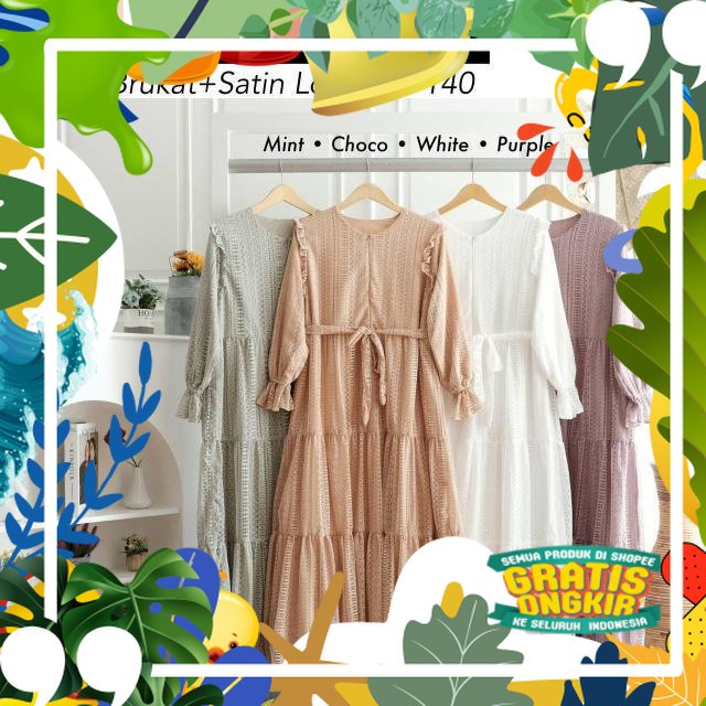 Dress Brukat Aisyah / Gamis Brukat Pesta Kondangan / Gamis Brukat Jumbo Ld 110 / Gamis Wisuda Gaun M