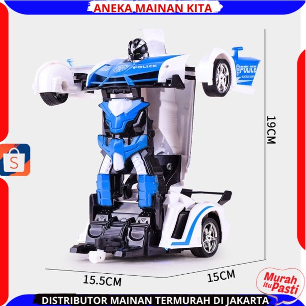 RC mobil polisi jadi robot remote control 2 IN 1 Baterai Cas mainan Mobil Remot kontrol Robot Autobot Transfrm Police Remote Control