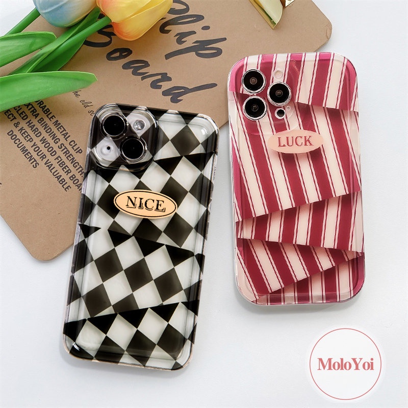 IPHONE Case Kompatibel Untuk Iphone11 13 12 14 Pro MAX XR 7Plus X XS MAX 6 7 8 6S Plus SE 2020 Ins Kreatif Seni Garis Berlian Pola Tidak Teratur Airbag Shockproof Soft Cover