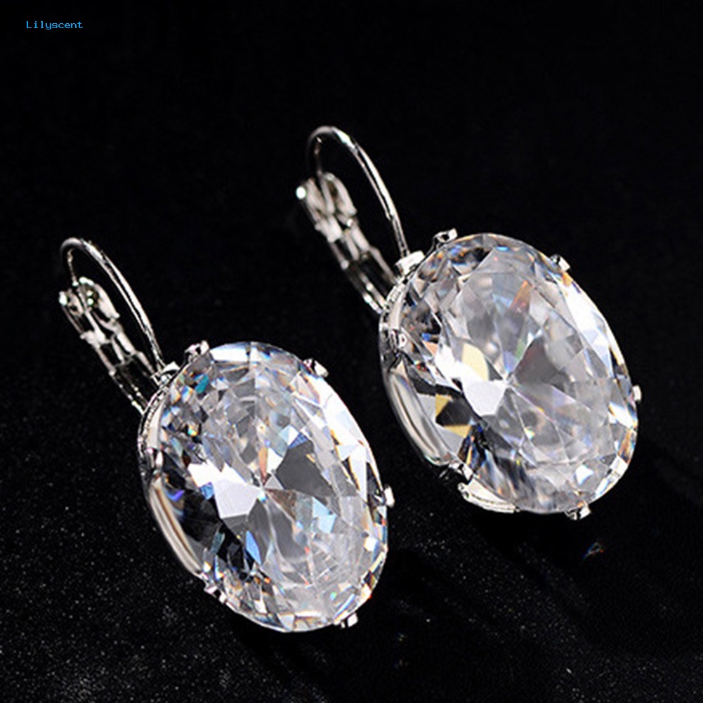 Lilyscent Elegan Wanita Oval Faux Gemstone Hias Menjuntai Leverback Earrings Perhiasan Hadiah