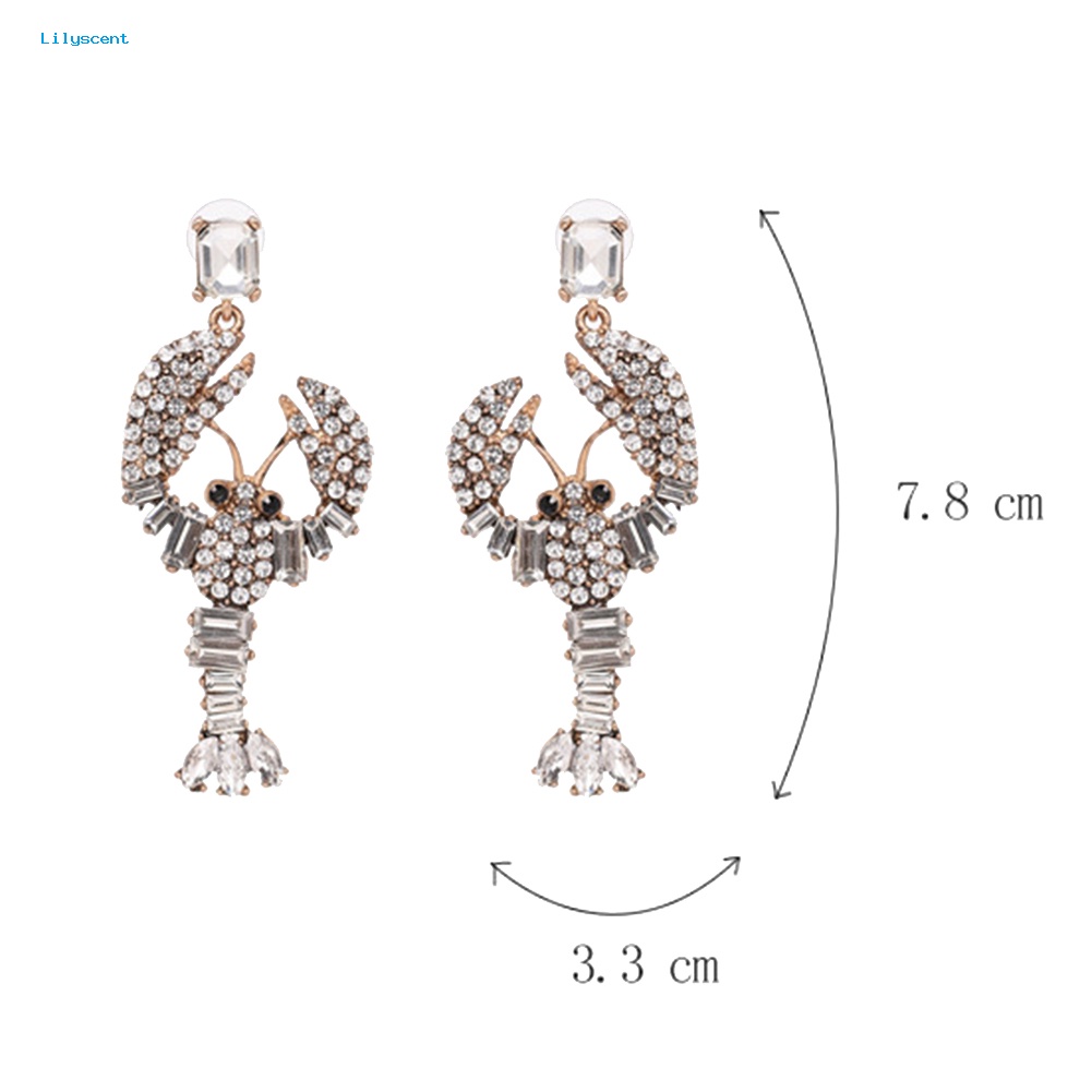 Lilyscent Kreatif Wanita Bling Berlian Imitasi Hias Lobster Pendant Statement Stud Earrings