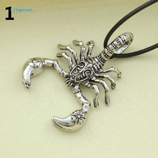 Lilyscent Men's Vintage Punk Ukir Scorpion Pendant Faux Leather Cord Kalung Pendek