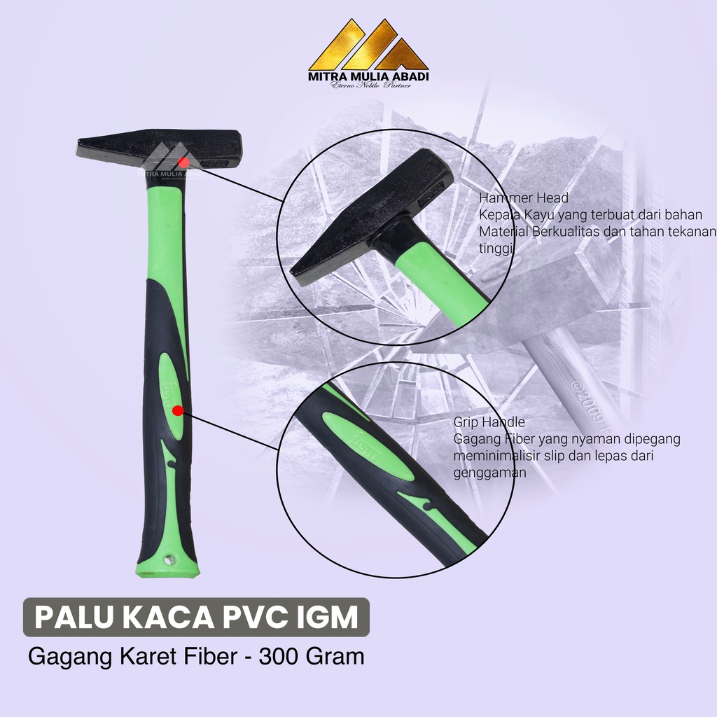 Palu Kaca Gagang Karet/Fiber 300g Merk IGM I Duck Hammers