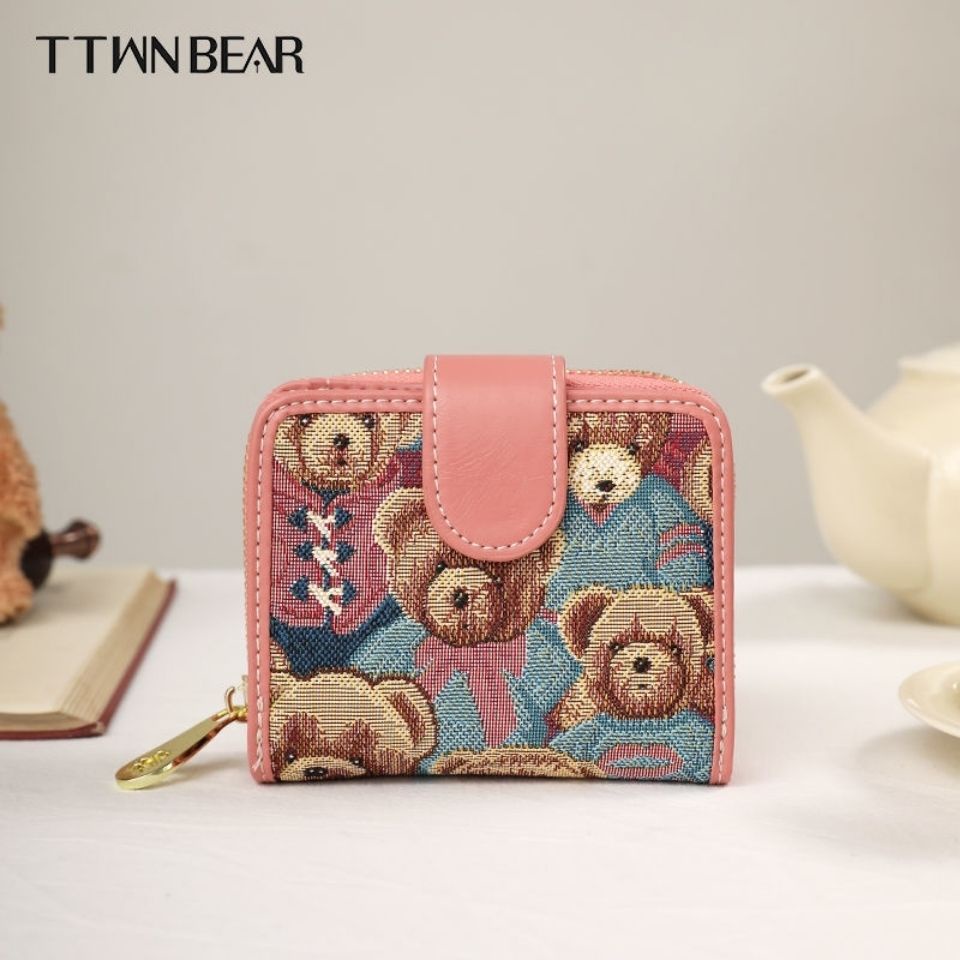 Sera Tiantian Winnie the Pooh Pendek Dompet Perempuan Edisi Korea Lucu Lipat Fashion Kecil Segar Dompet Koin Multifungsi Pemegang Kartu