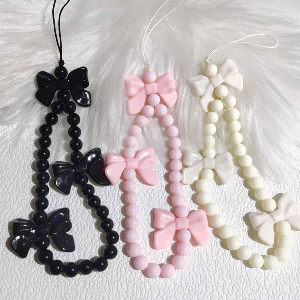 3warna Busur Hitam Rantai Ponsel Anti Hilang Lembut Tembikar Tali Tali Tali Lanyard Manik-Manik Akrilik Warna-Warni Kasus Ponsel Kabel Gantung