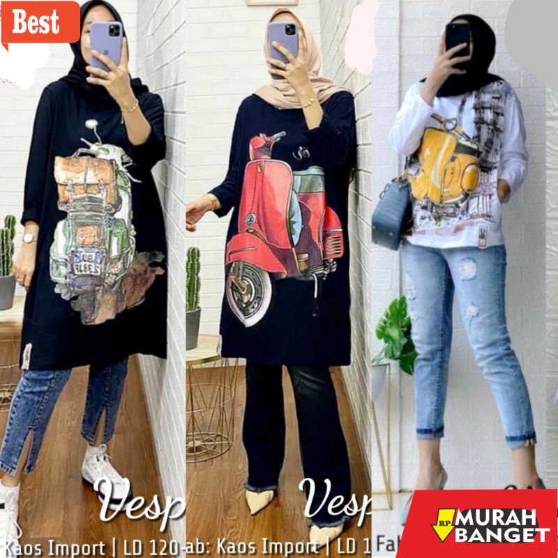 Tunik jumbo terbaru untuk wanita- Baju Vespa Tunik Jumbo Cotton Import Adem Nyaman Dipakai by Masilc