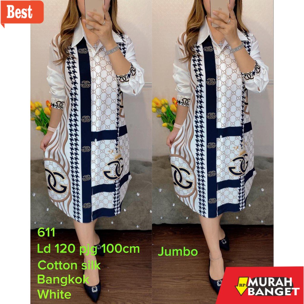 Tunik jumbo terbaru untuk wanita- KD792 tunik super cantik jumbo bangkok import 611 / DR501 silk ade