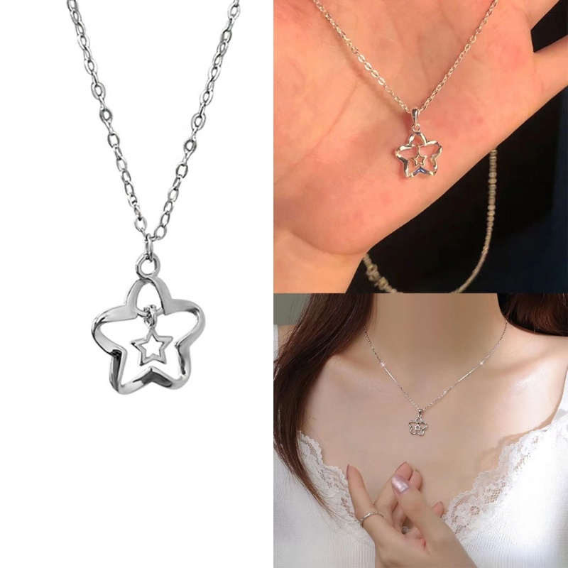 Siy Pentagram Liontin Kalung Bintang Kalung Perhiasan Hollow Out Star Choker Bahan Alloy Perhiasan Pesta Untuk Wanita Gadis