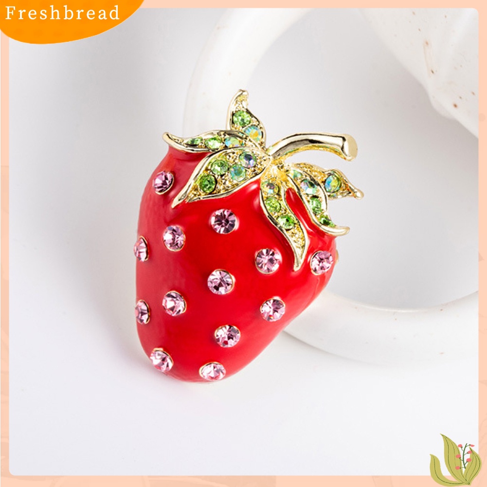 &lt; Freshbread &gt; Lucu Strawberry Bentuk Berlian Imitasi Hias Bros Pin Wanita Ransel Jaket Dekorasi