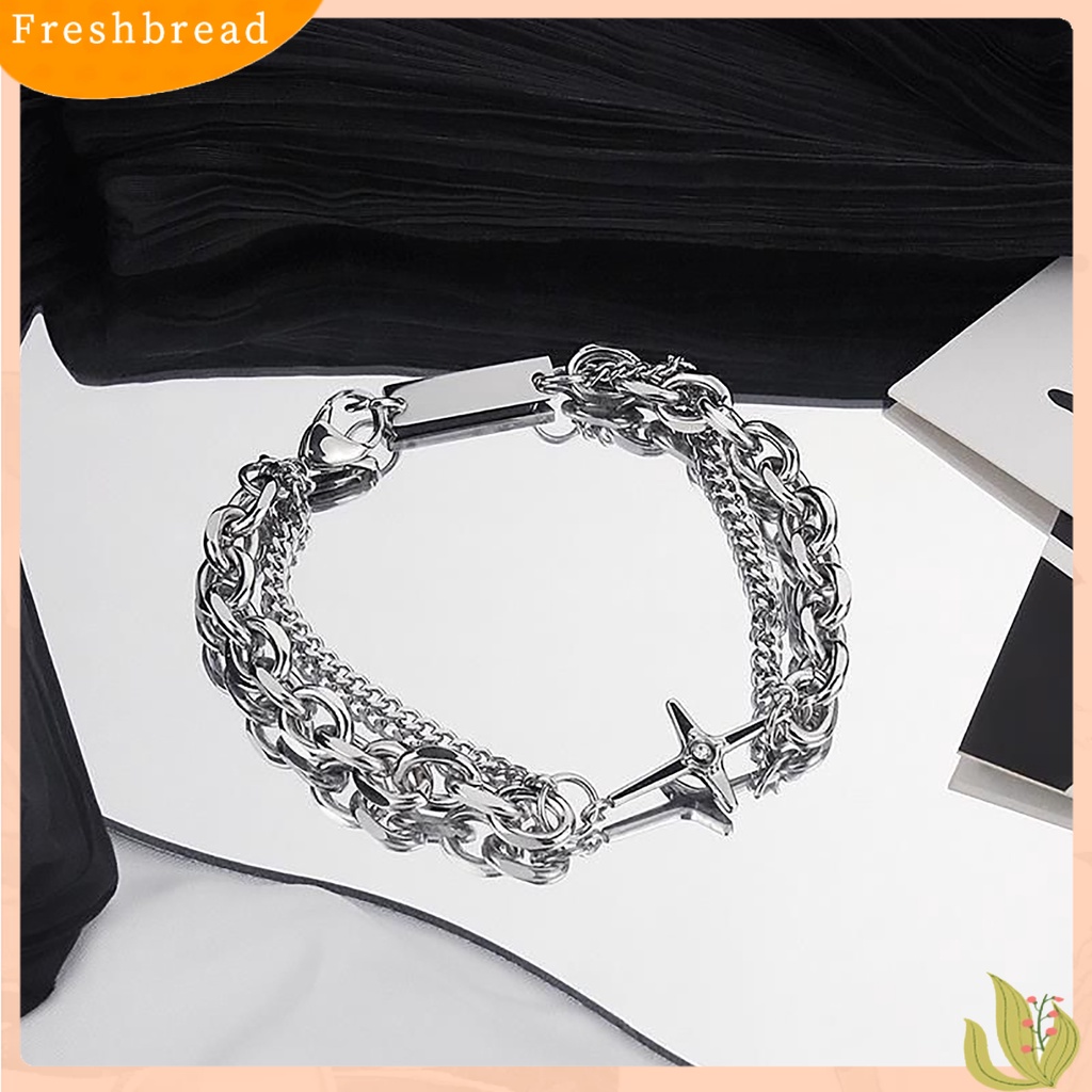 &lt; Freshbread &gt; Pria Gelang Hip Hop Gaya Goth Bland Warna Solid Pria Tangan Rantai Aksesoris Laki-Laki