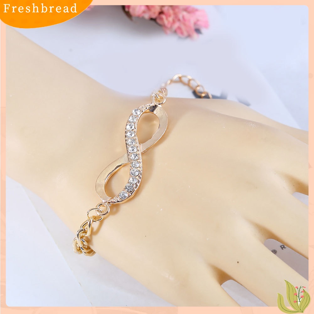 &lt; Freshbread &gt; Perhiasan Gelang Berlian Imitasi Kristal Rantai Emas Infinity Wanita Hadir