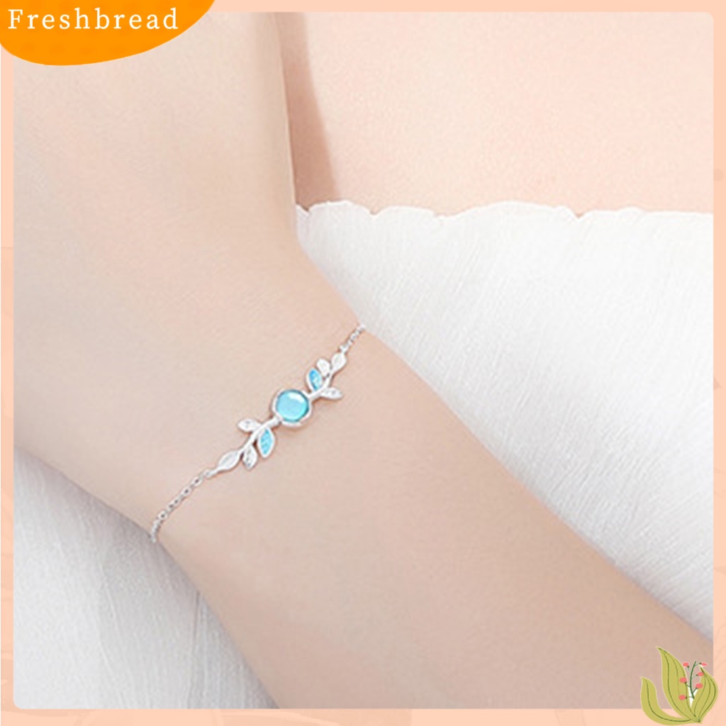 &lt; Freshbread &gt; Ladies Bracelet Everyday Wear Copper Summer Blue Zirconia Leaf Bracelet Untuk Pesta