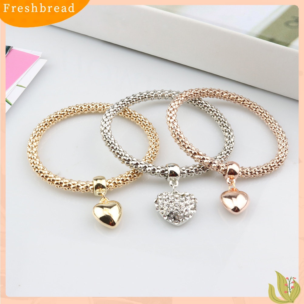 &lt; Freshbread &gt; 3Pcs/Set Berlian Imitasi Jantung Tangan Fatima Pesona Rantai Jagung Lady Gelang Bangle