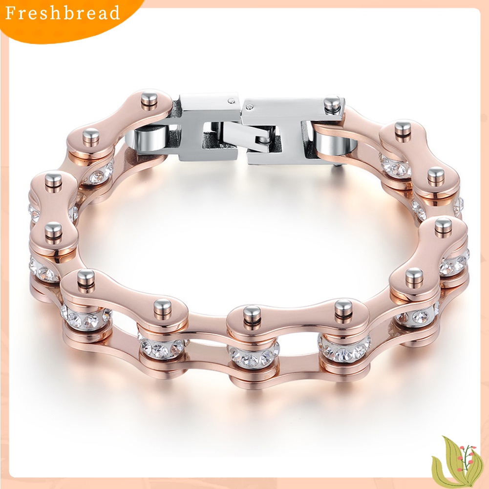 &lt; Freshbread &gt; Fashion Wanita Berlian Imitasi Baja Titanium Sepeda Rantai Gelang Bangle Perhiasan Hadiah